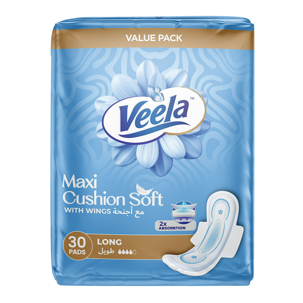 Veela Cushion Soft Maxi Pads With Wings - Long - 30 Pads