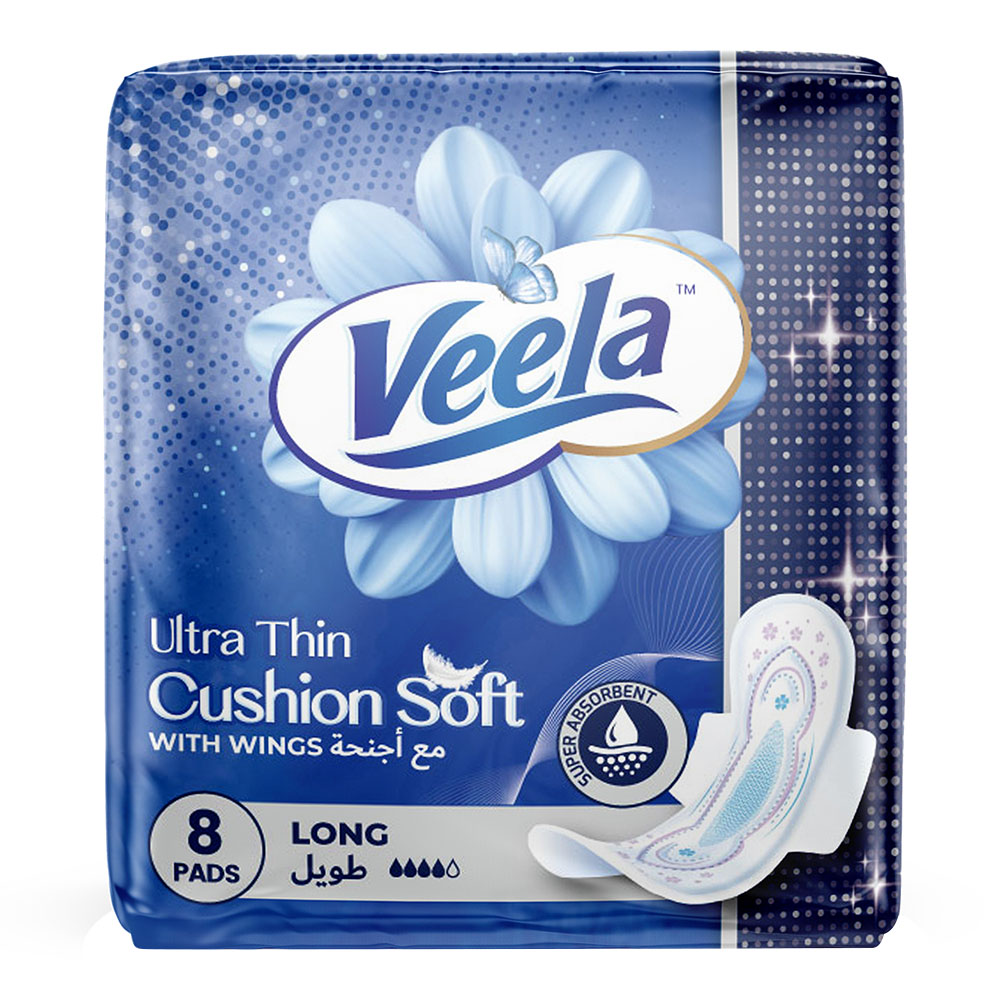 Veela Cushion Soft Ultra Thin Pads With Wings - Long - 8 Pads