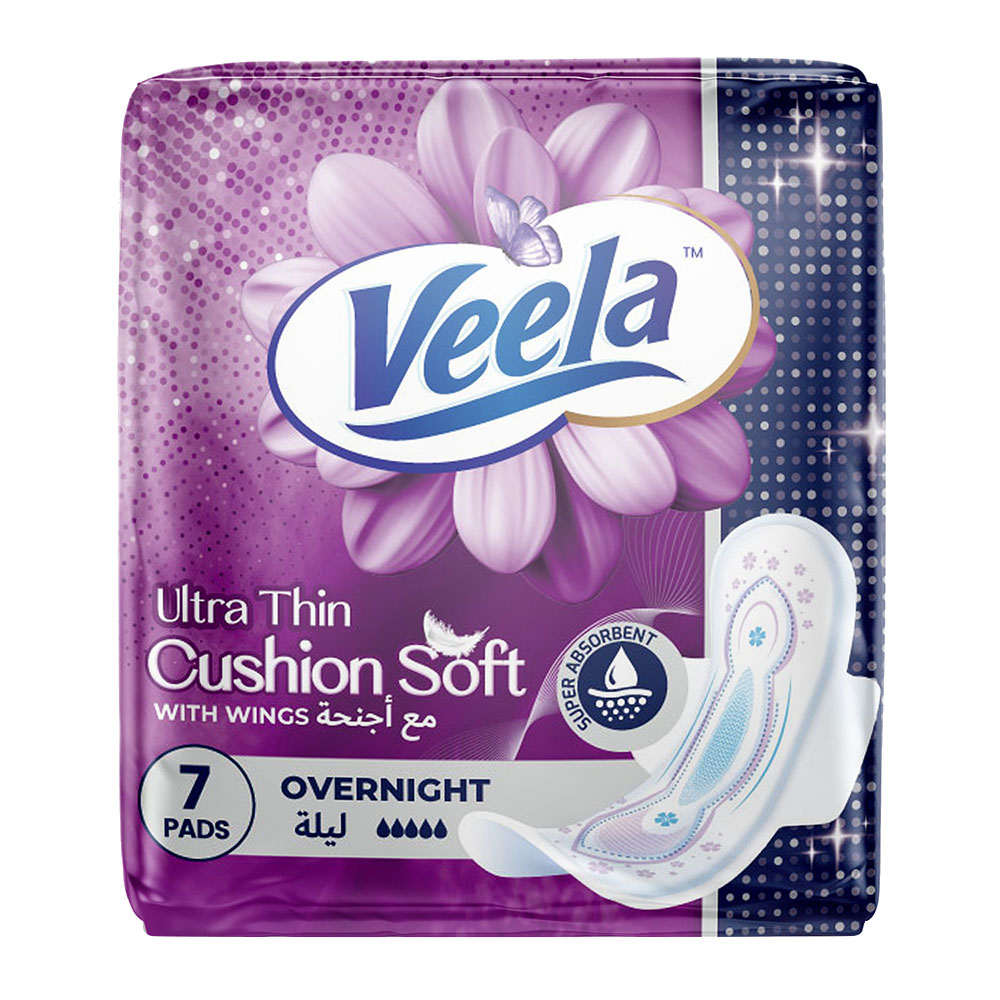 Veela Cushion Soft Ultra Thin Pads With Wings - Overnight - 7 Pads