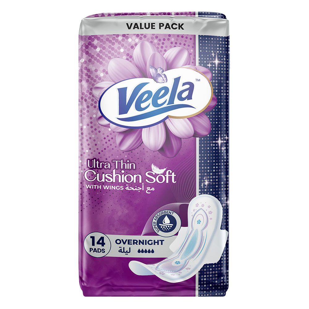 Veela Cushion Soft Ultra Thin Pads With Wings - Overnight - 14 Pads