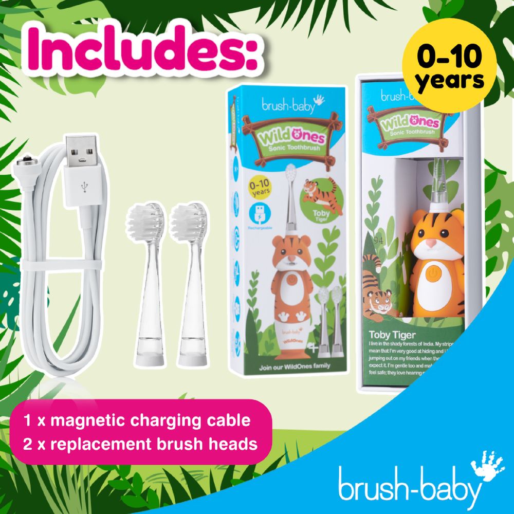 Brush Baby - 2025 Collection Wildones Tiger Kids Electric Rechargeable Toothbrush
