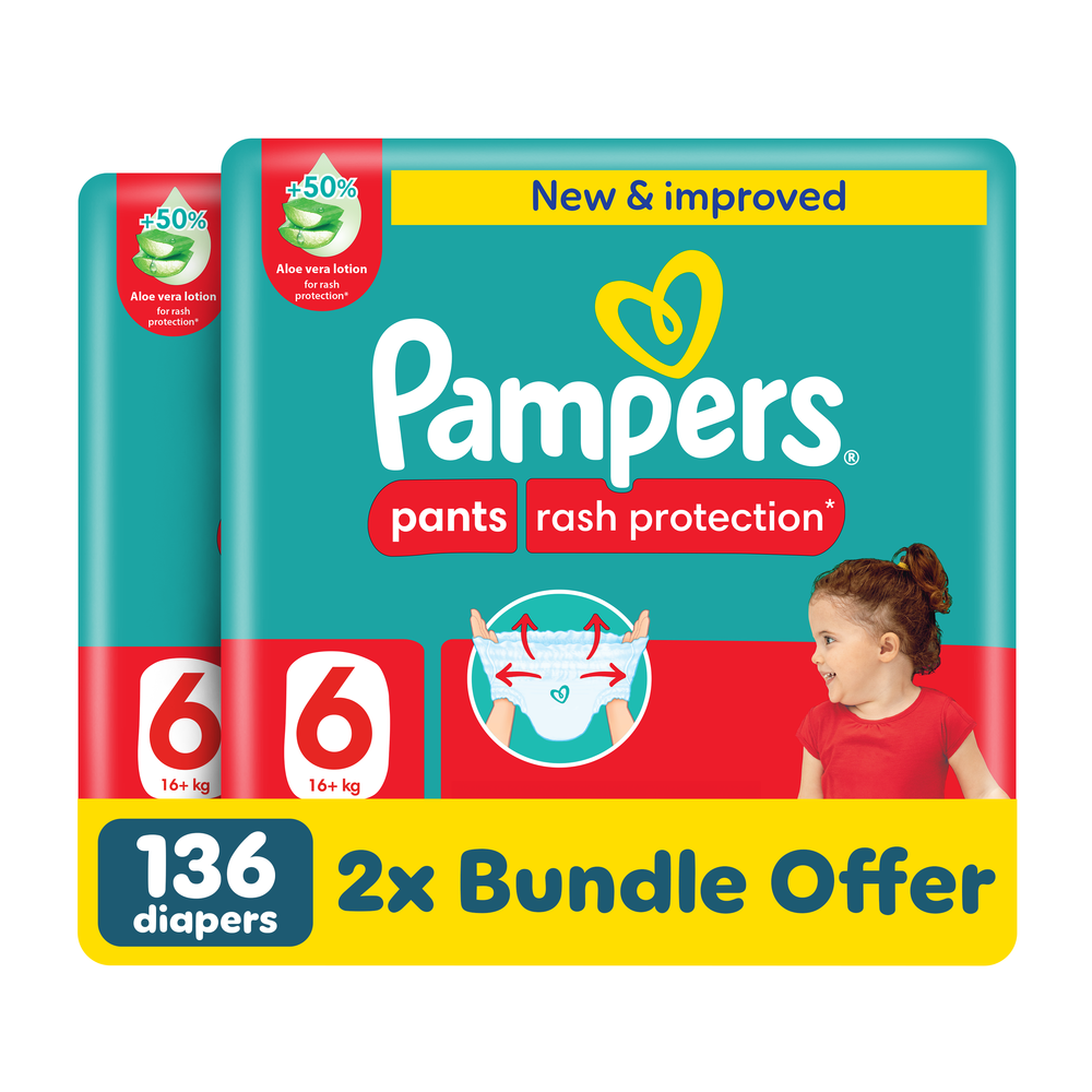 Pampers Rash Protection Diaper Pants - Size 6 - 16+ kg - Pack of 2 - 136 Pcs