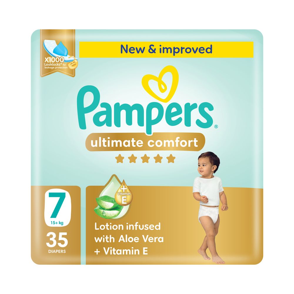 Pampers Ultimate Comfort Taped Diapers - Size 7 - 15+ kg - 35 Pcs
