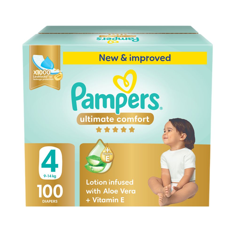 Pampers Ultimate Comfort Taped Diapers - Giant Saving Box - Size 4 - 9-14 kg - 100 Diapers