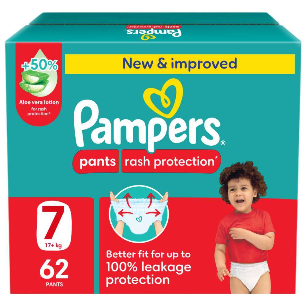 Pampers - Rash Protection Diaper Pants - Size 7 - 17+ kg - 62 Count