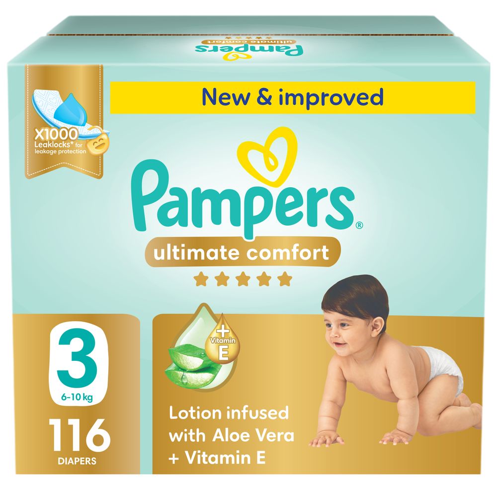 Pampers Ultimate Comfort Taped Diapers - Giant Saving Box - Size 3 - 6-10 kg - 116 Pcs