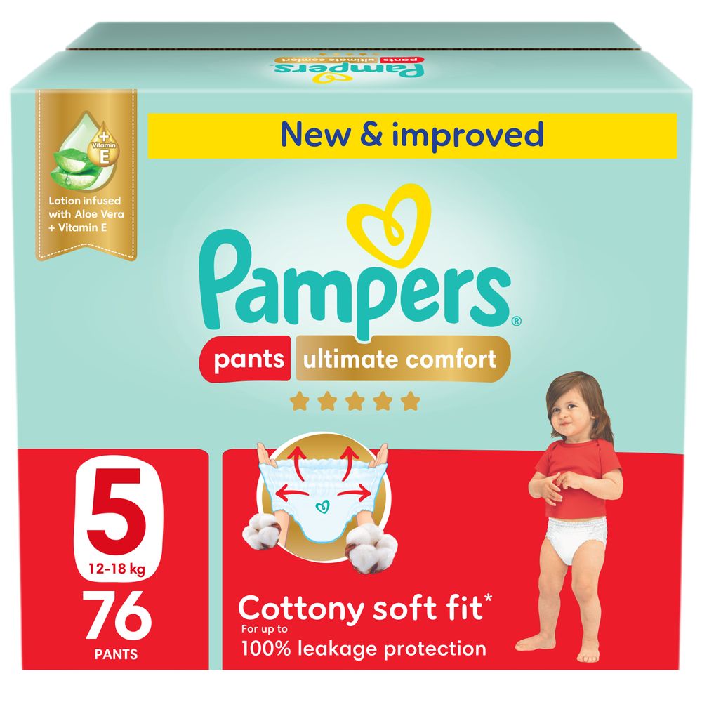 Pampers - Ultimate Comfort Diapers Pants With Aloe Vera And Vitamin E - Size 5 - 12-18kg - 76 Pcs