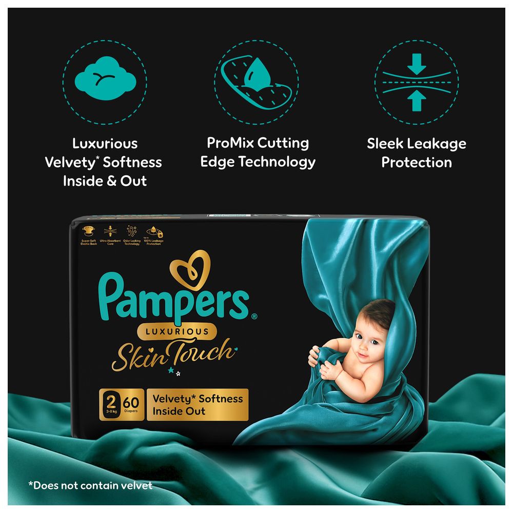Pampers - Luxurious Skin Touch Premium Diapers - Size 2 - 3-8 kg - 60 Pcs