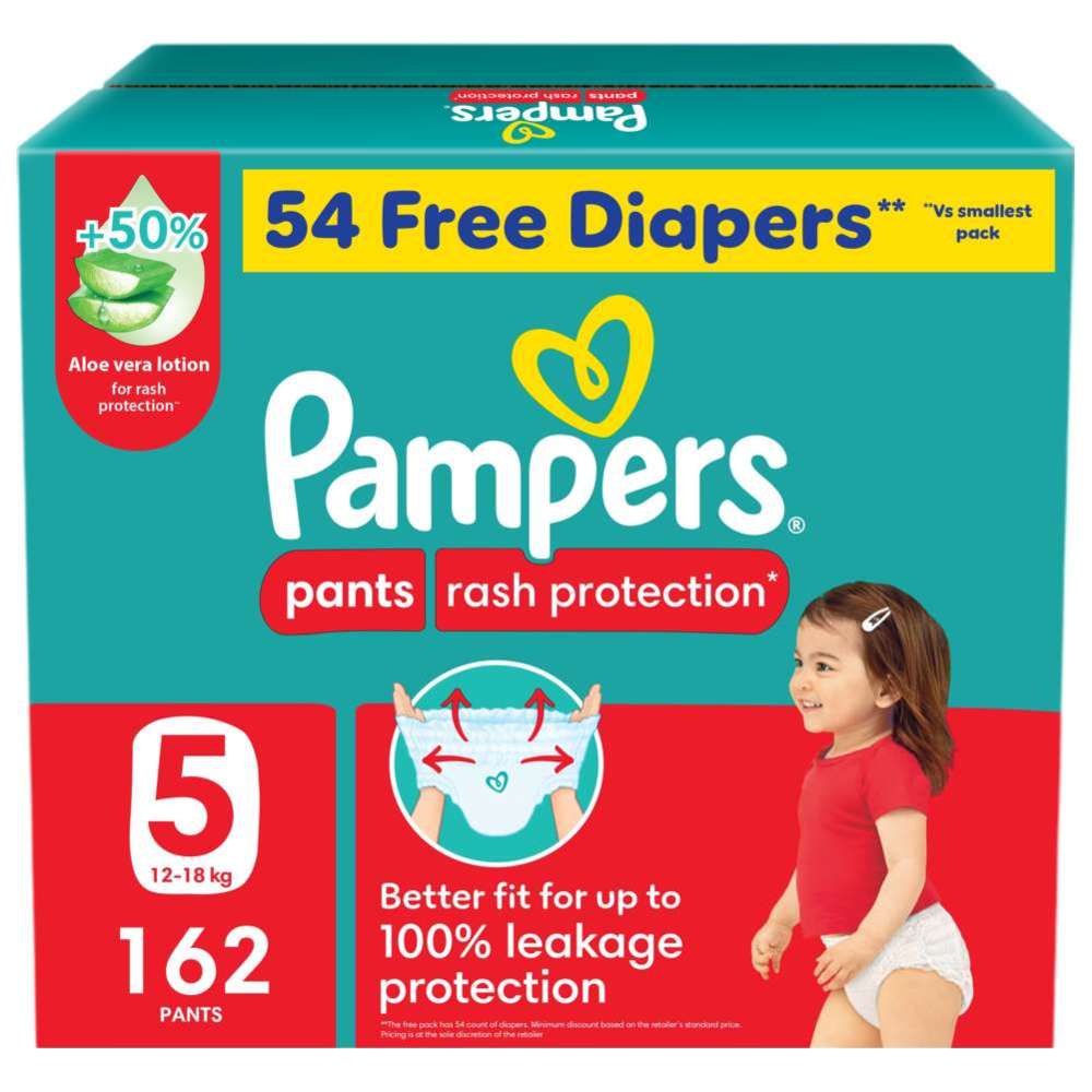 Pampers Rash Protection Diaper Pants - Size 5 - 12-18 kg - 162 Count