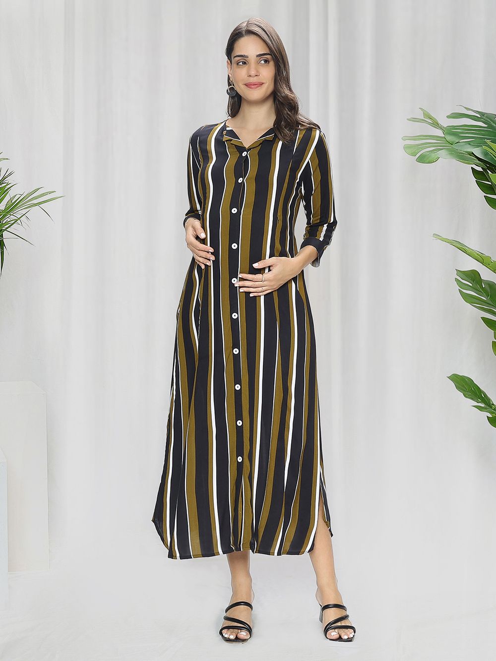 TUMMY - Women's Rayon Maternity & Nursing Dress - Olive