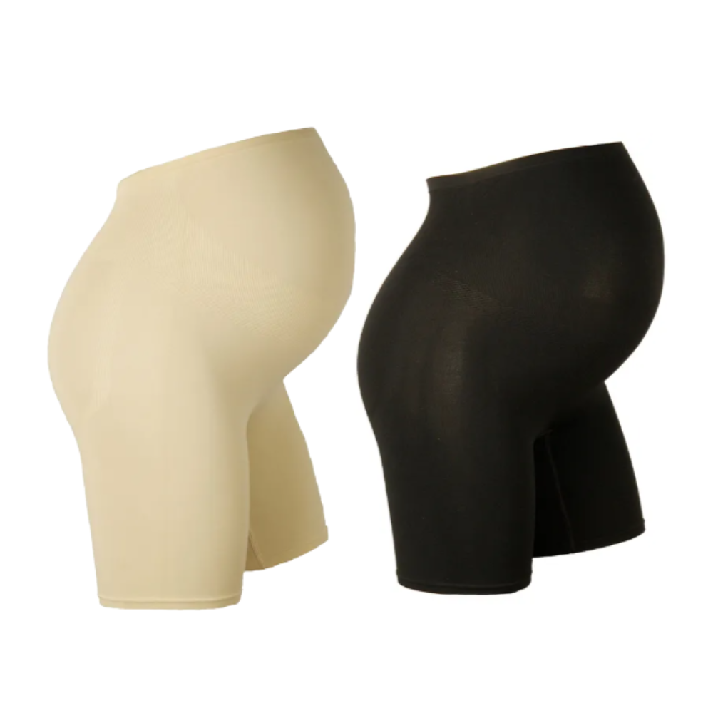 Tummy - 2pc-Set - Over Belly High Waist Maternity Shorts - Beige/Black