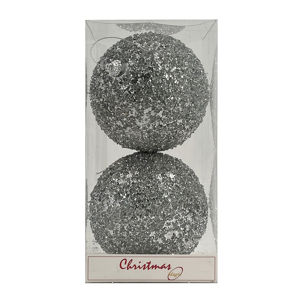Christmas Magic - Christmas Designer Baubles - Silver Glitter - 12 cm - 2 Pcs