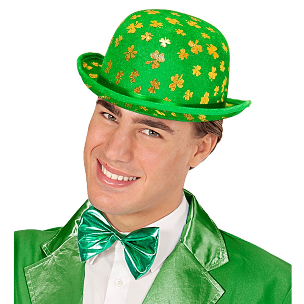 Widmann - Velvet St. Patrick's Day Shamrock Bowler Hat - Green/Gold