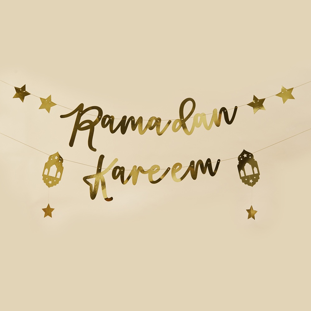 Hootyballoo - Ramadan Kareem Card Banner - Gold - Pack Of 2 - 2 m