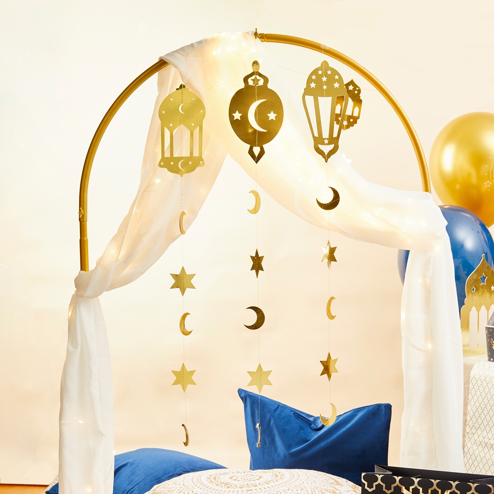 Hootyballoo - Ramadan Hanging Card Decorations - Gold - Pack Of 3