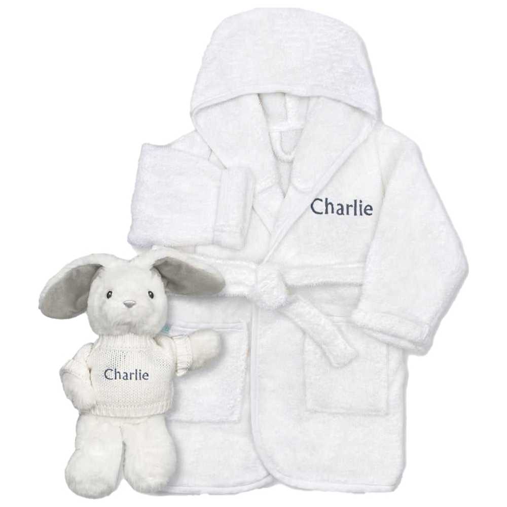Babyblooms - Personalised Little Bunny & Bathrobe - Grey - 2 Pcs