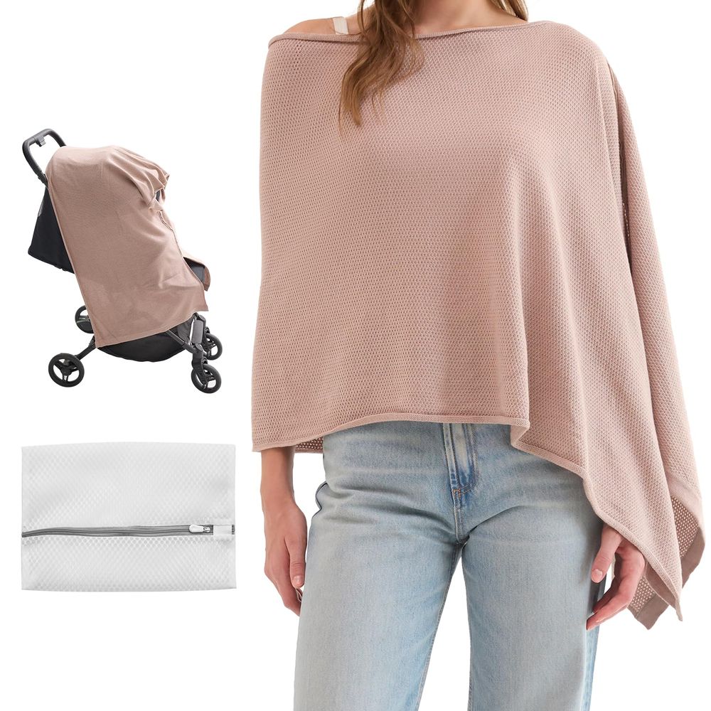 Momcozy Knitted Nursing Cover & Laundry Bag Set - Brown - 2 Pcs