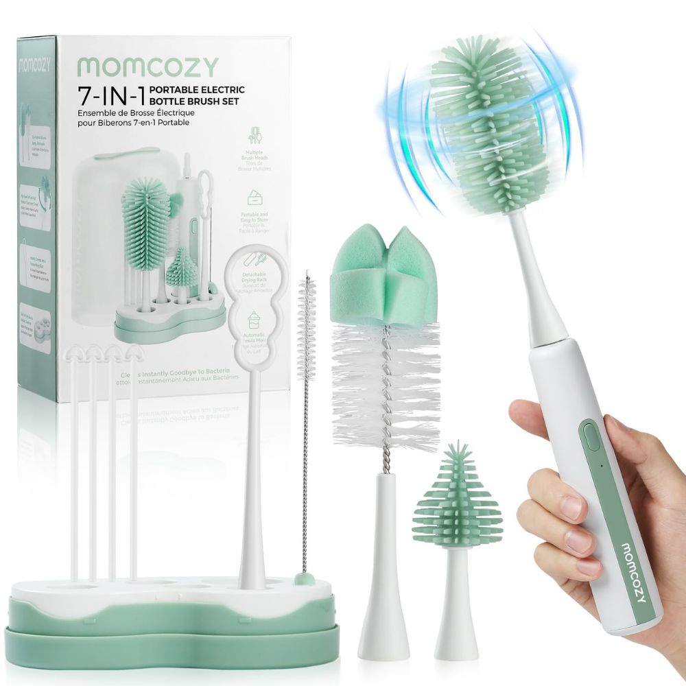 Momcozy 7-In-1 Portable Electric Bottle Cleaning Brush Set - Green