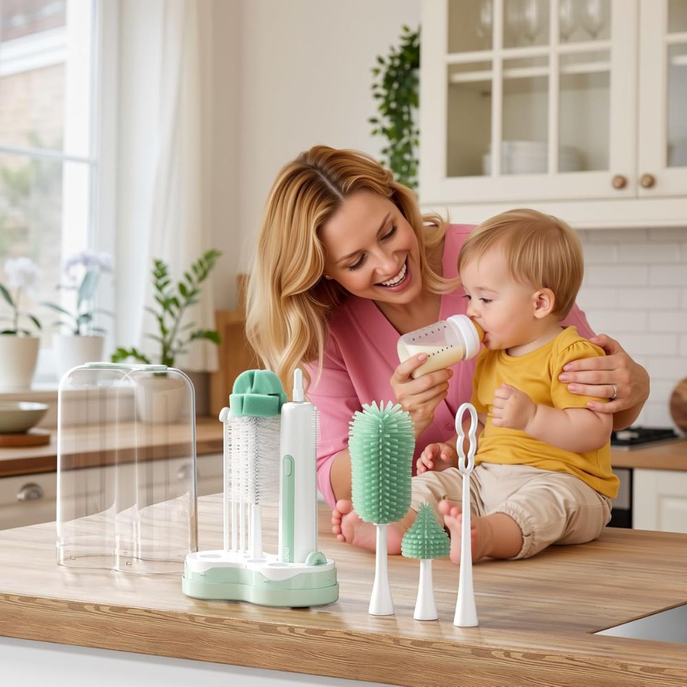 Momcozy 7-In-1 Portable Electric Bottle Cleaning Brush Set - Green