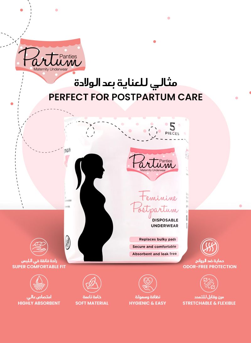 Partum Panties - High-Waisted Disposable Postpartum Underwear - Pack of 5