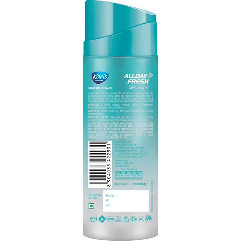 Karis Naturals - All Day Fresh Body Deodorant Spray - Splash - 200 ml