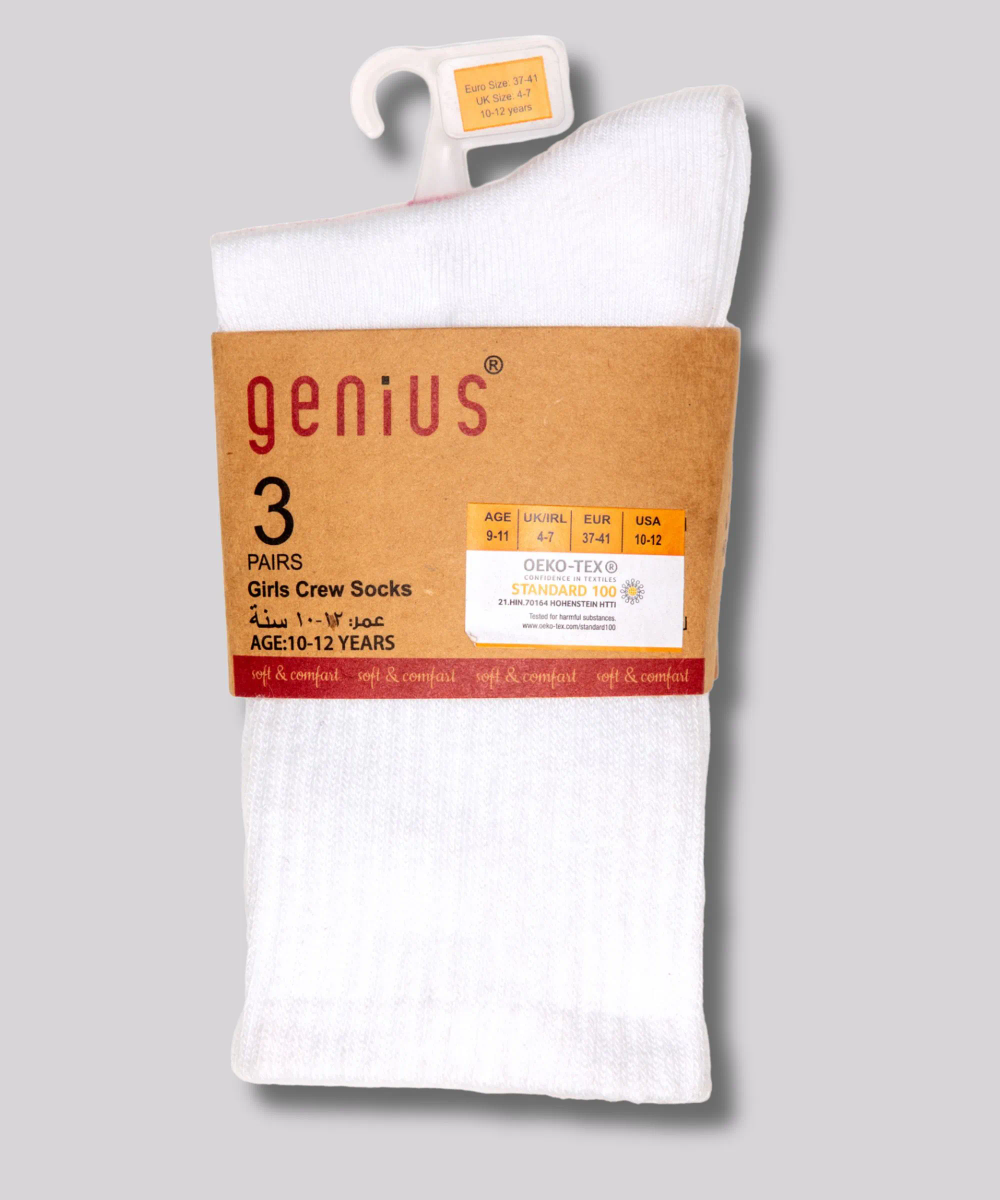 Genius - Girls Pink Stripped Crew Socks - 3 Pairs