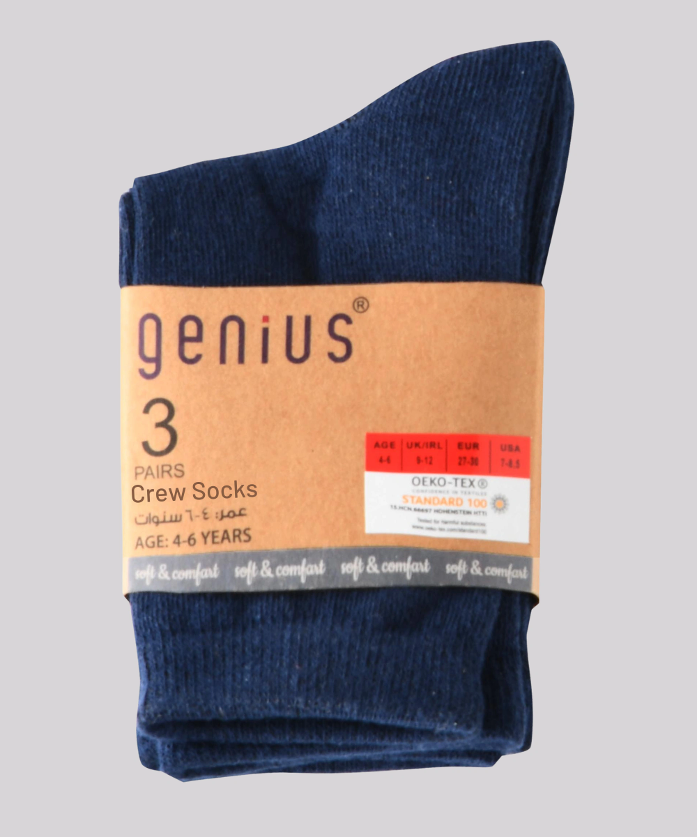 Genius - 3pc-Set - Kid's Crew Socks - Navy