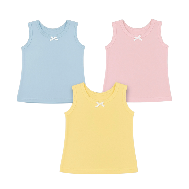 Genius - 3pc-Set - Girl's Soft Cotton Vest - Multicolor