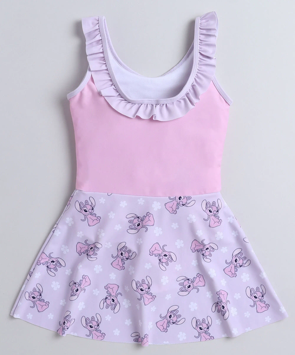 Disney - Girl's Stitch Printed Sleeveless Swim Dress - Purple