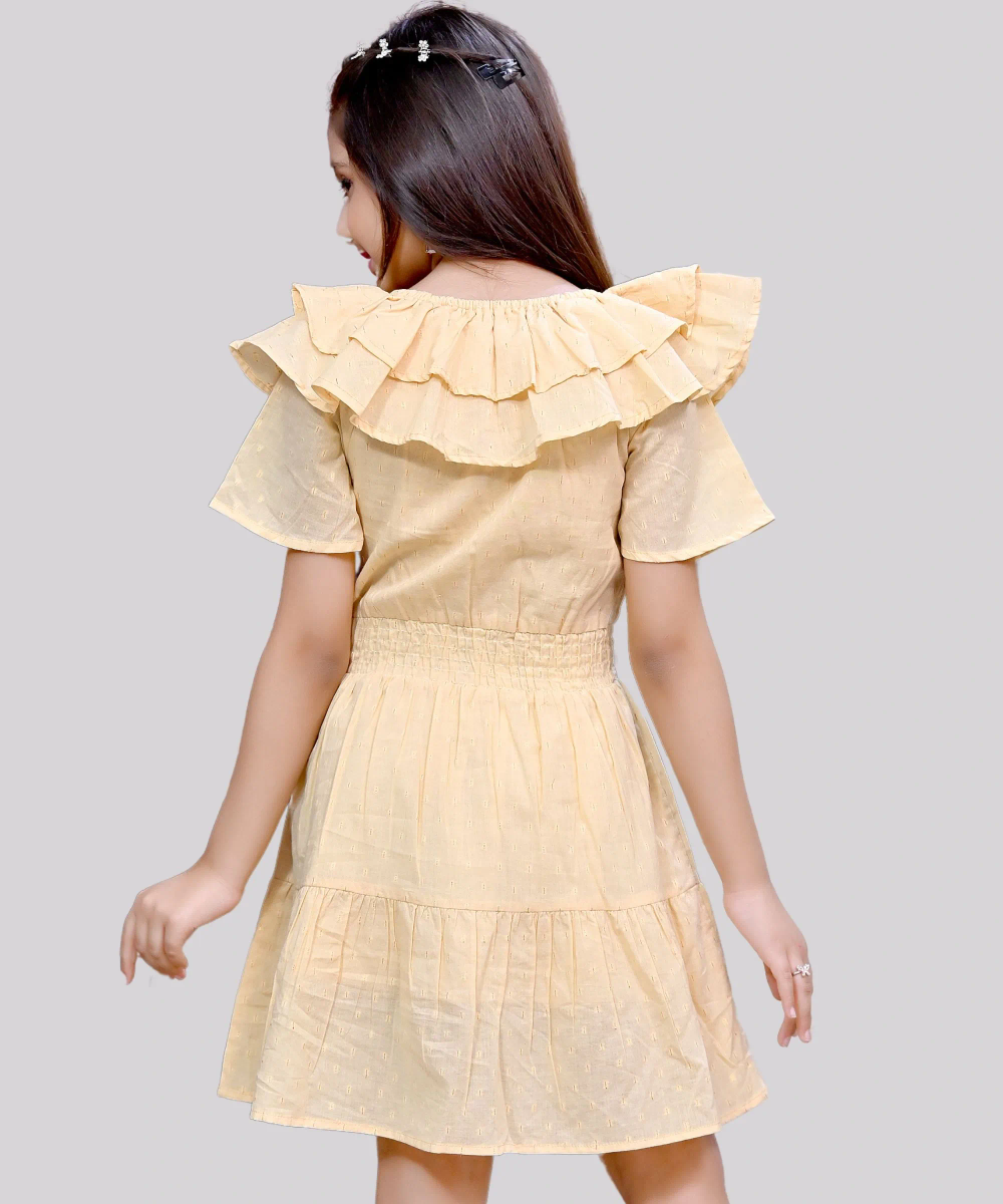 Flower Girl - Girl's Ruffle Round Neck Lurex Dress - Beige