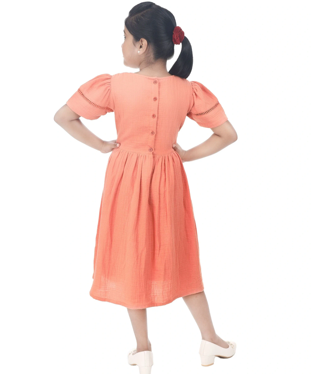 Flower Girl - Girl's Short Sleeves Round Neck Dress - Brick Red