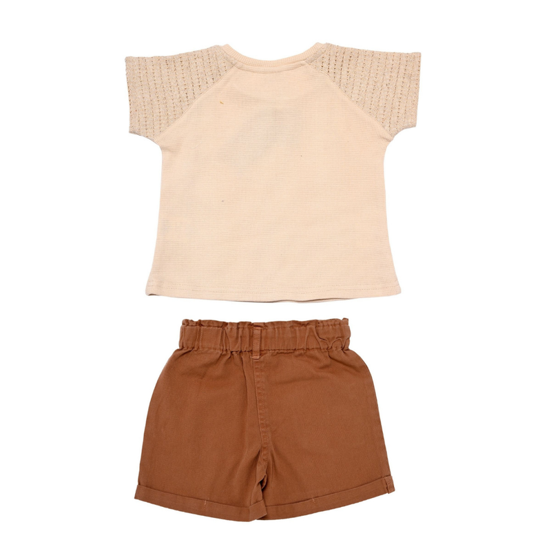 Smart Baby - 2pc-Set - Girl's Short Sleeves Top With Shorts - Brown