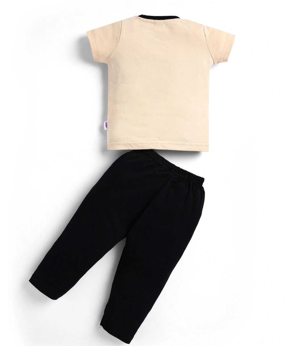 Smart Baby - 2pc-Set - Baby Boy' T-Shirt With Pant - Cream/Black