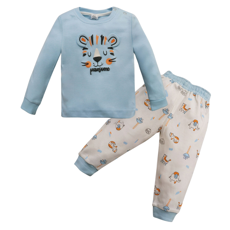 Smart Baby - 2pc-Set - Baby Boys' Printed T-Shirt & Pants - Sky Blue/White