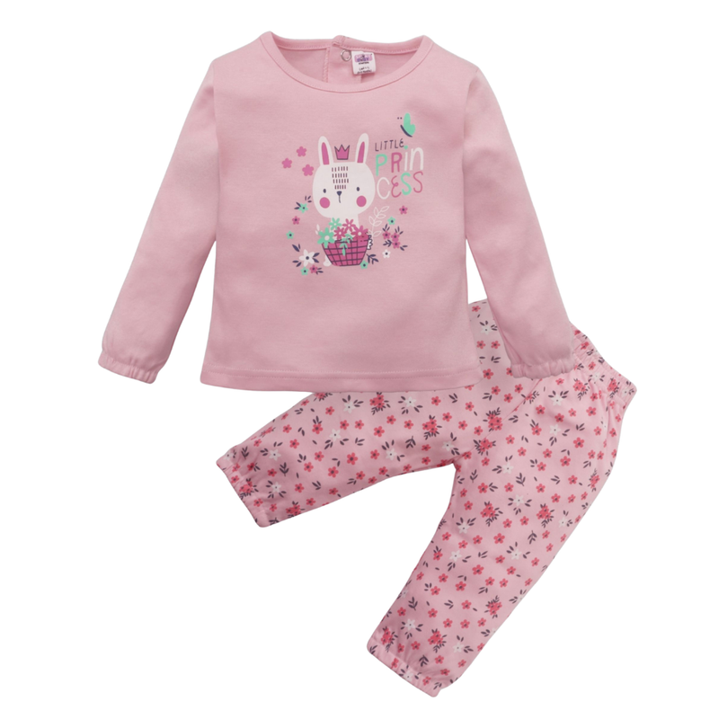Smart Baby - 2pc-Set - Baby Girls' Printed Round Neck T-Shirt & Pants - Pink