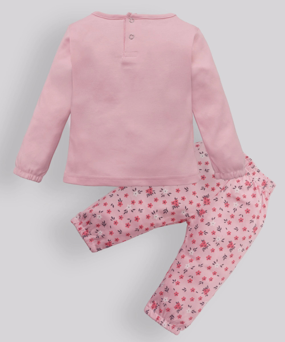 Smart Baby - 2pc-Set - Baby Girls' Printed Round Neck T-Shirt & Pants - Pink
