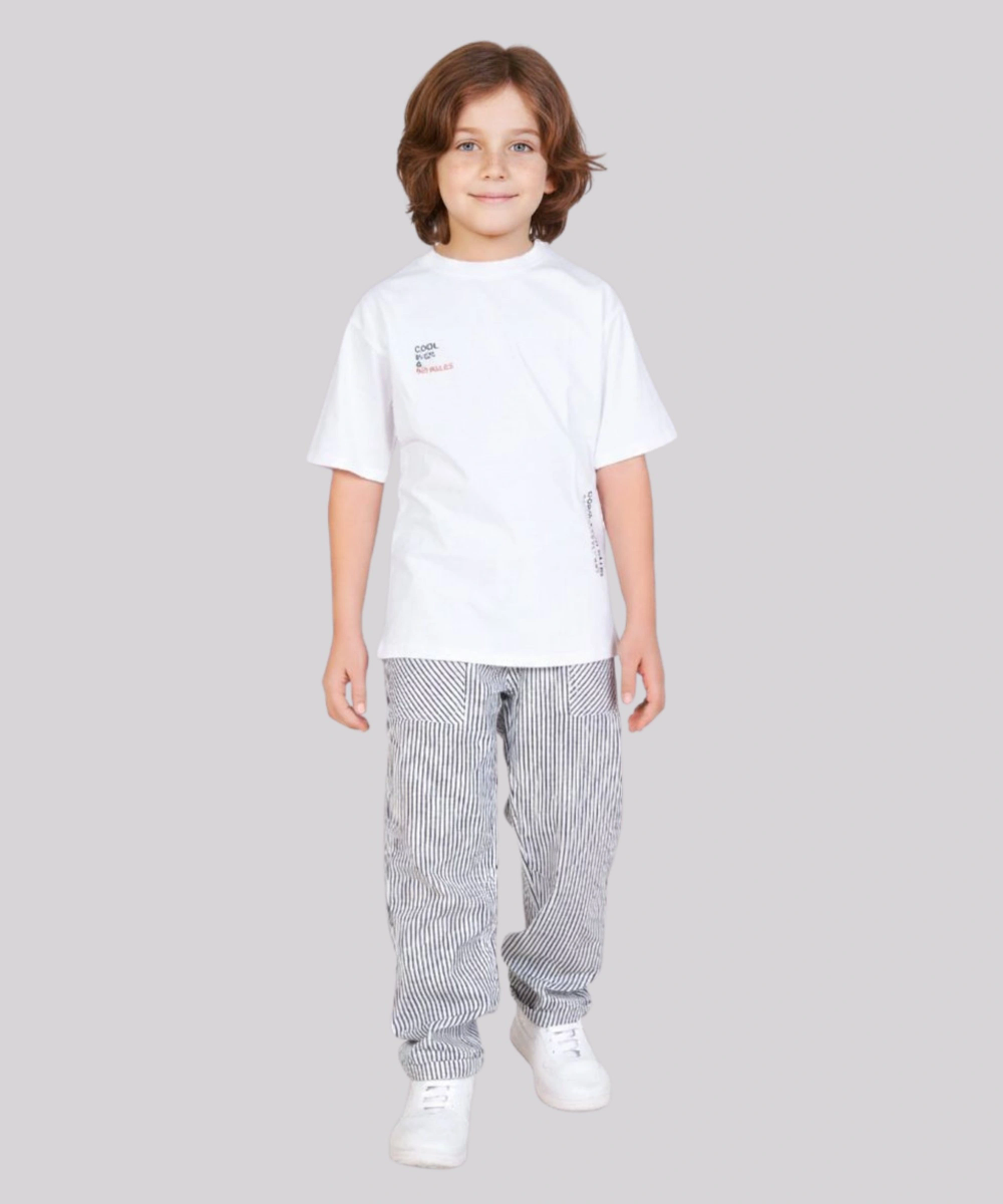 Little Kangaroos - Boy's Striped Denim Jeans - White