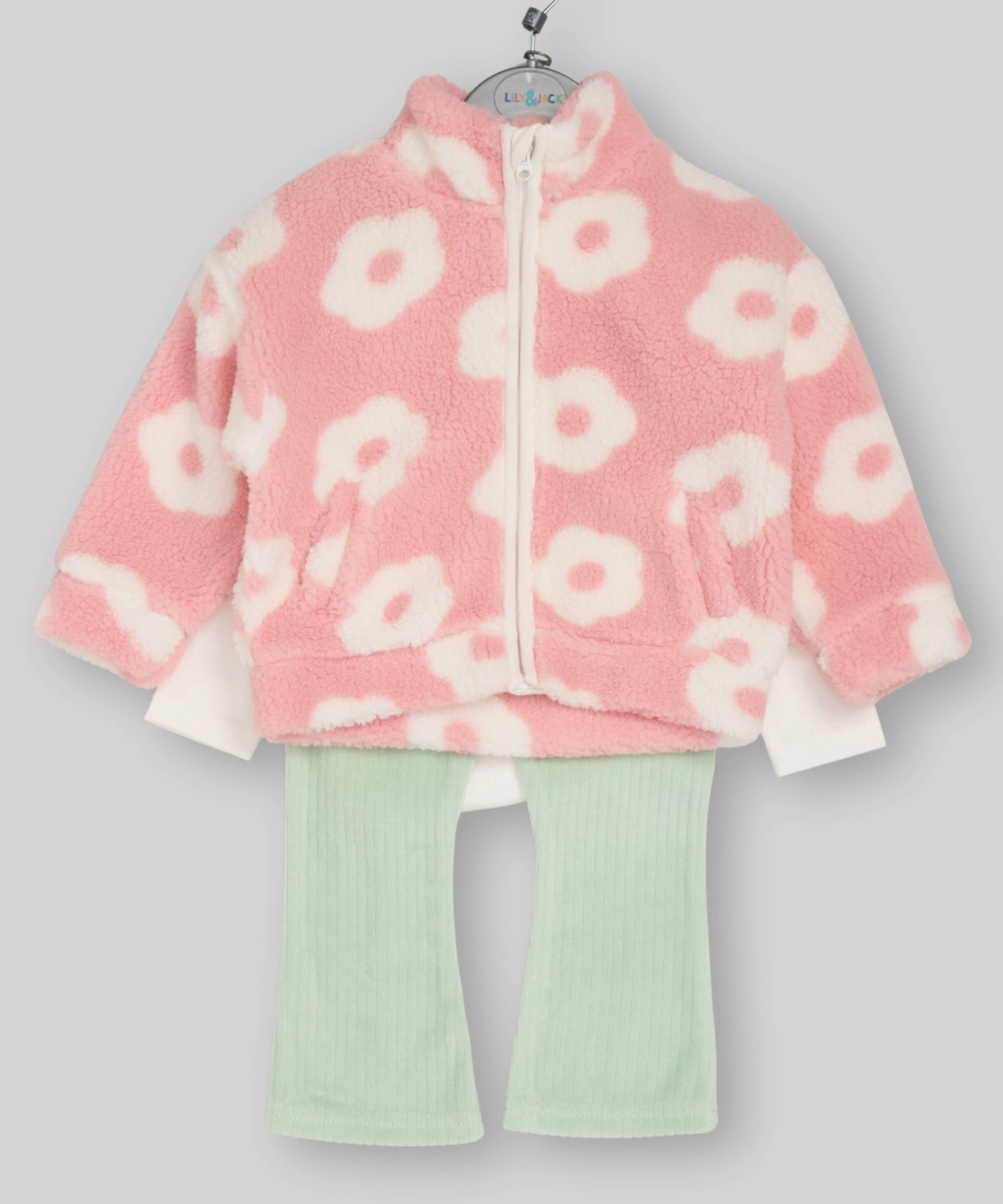 Lily & Jack - 3pc-Set - Baby Girl's Bodysuit, Pant & Jacket - Pink/White/Green