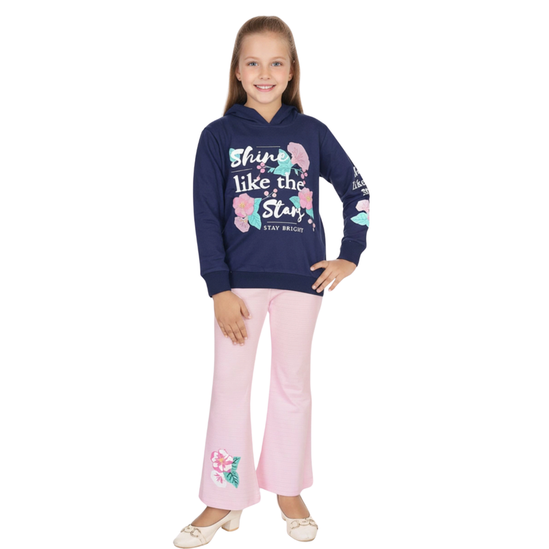 Genius - 2pc-Set - Girl's Hooded Sweatshirt & Legging - Blue/Pink