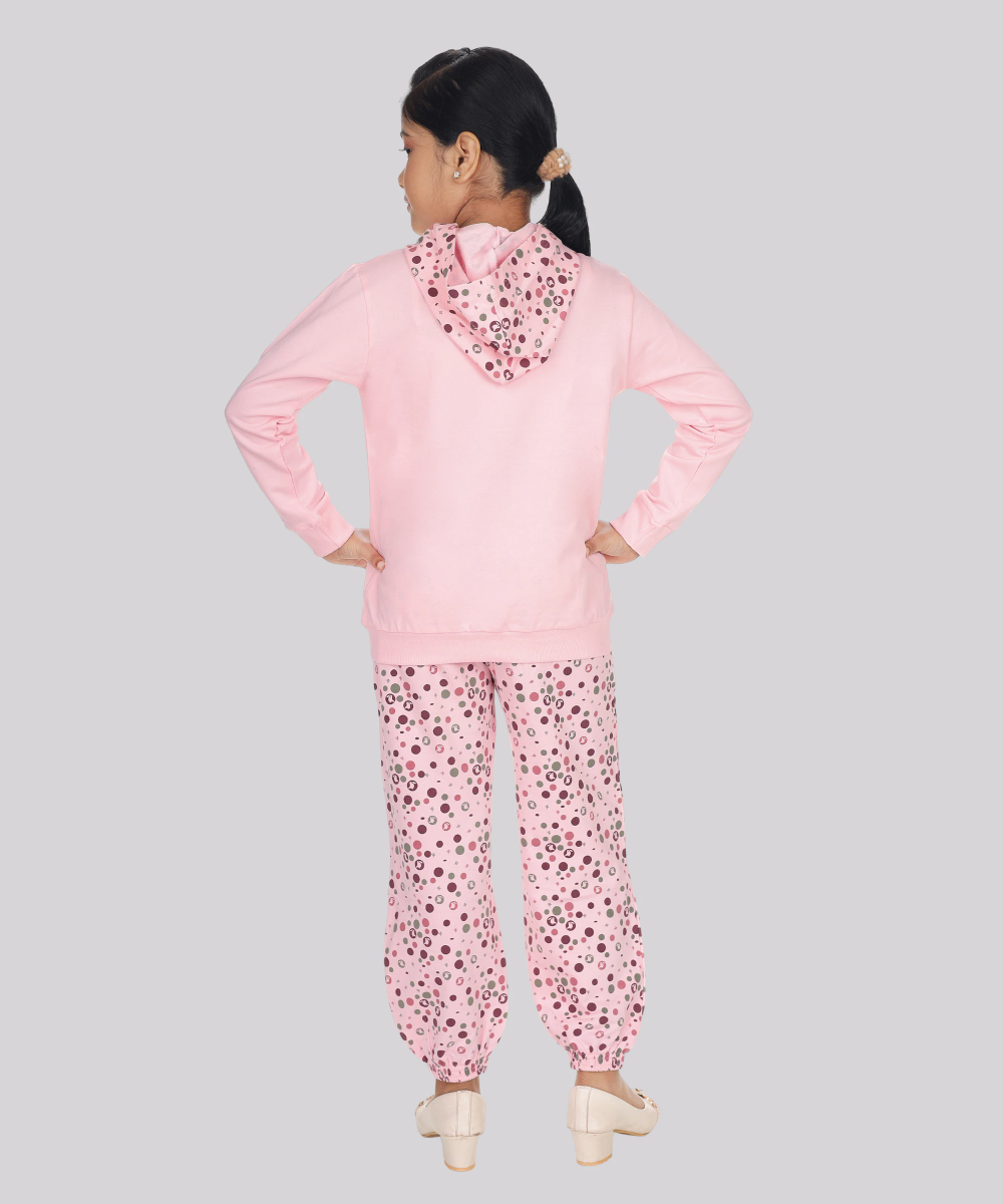 Genius - 2pc-Set - Girl's Printed Hooded Sweatshirt & Jogger - Pink