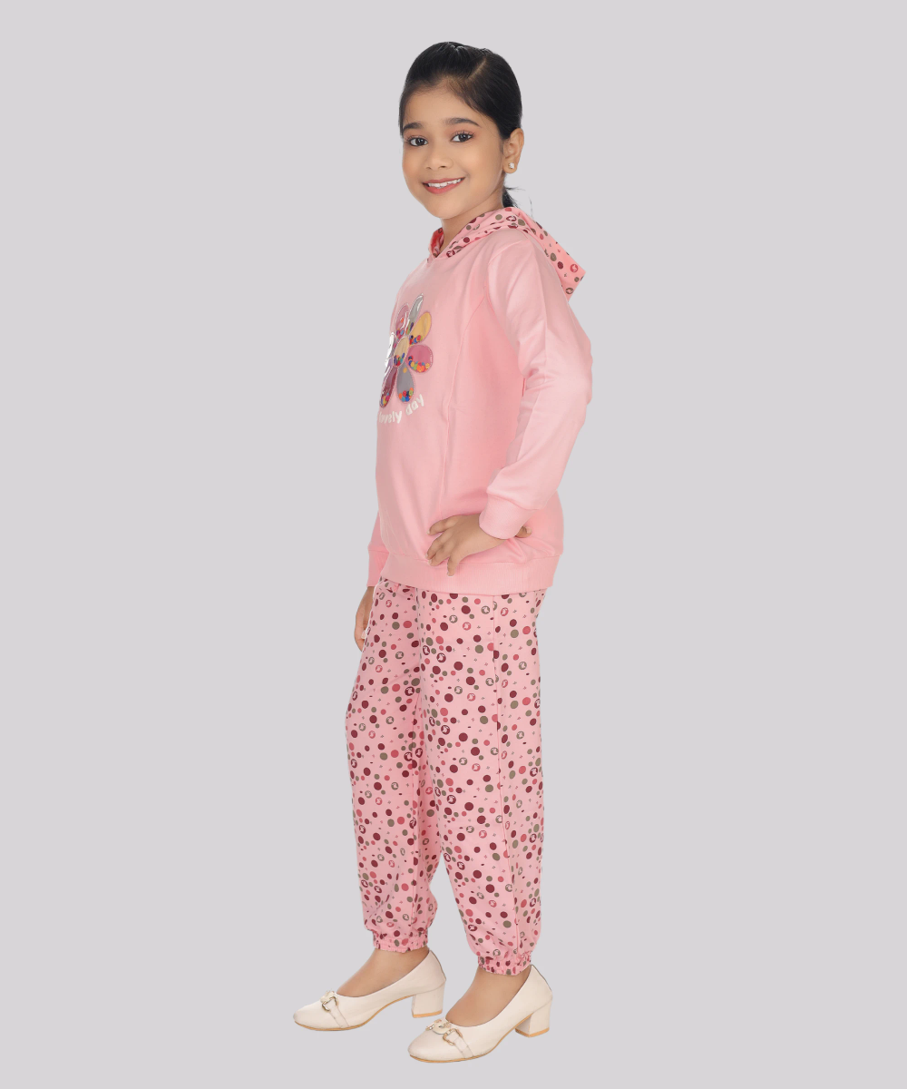 Genius - 2pc-Set - Girl's Printed Hooded Sweatshirt & Jogger - Pink