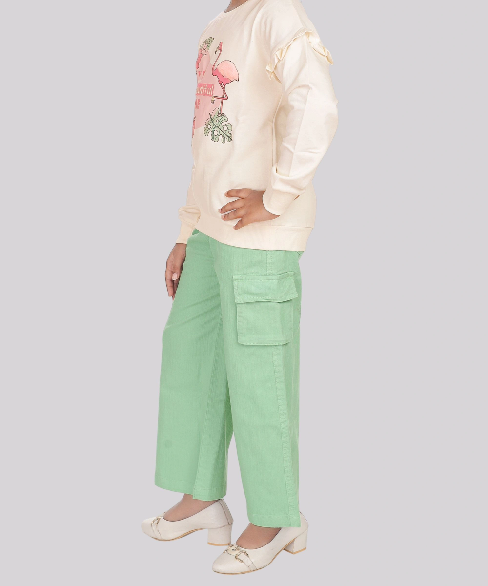 Genius - 2pc-Set - Girl's Sweatshirt & Cagro Pant - Beige/Green