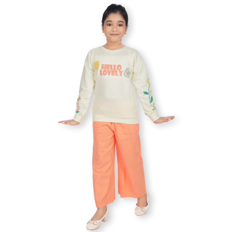 Genius - 2pc-Set - Girl's Printed Sweatshirt & Pant - Yellow/Orange