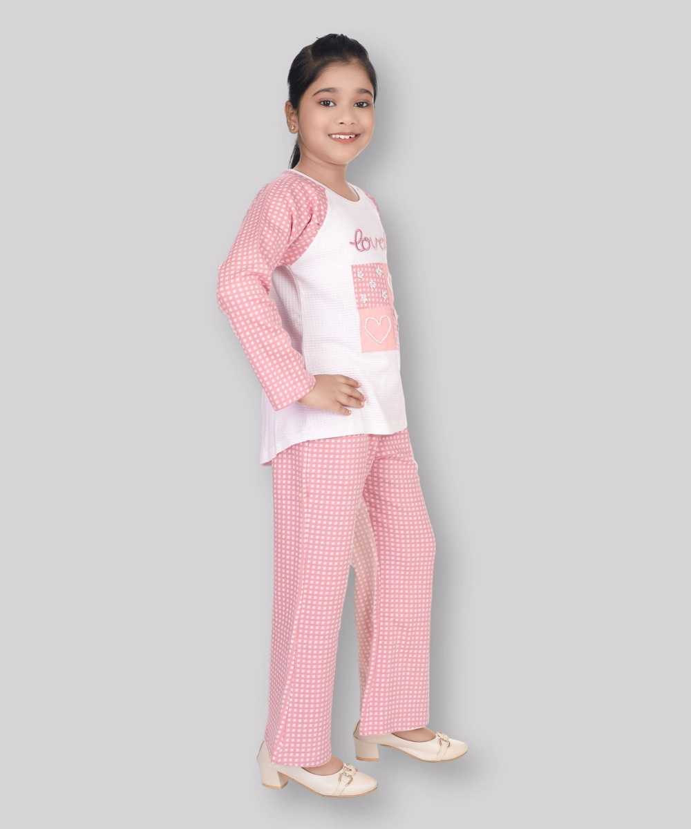 Genius - 2pc-Set - Girl's Embroidered Top & Flare Pant Set - Pink