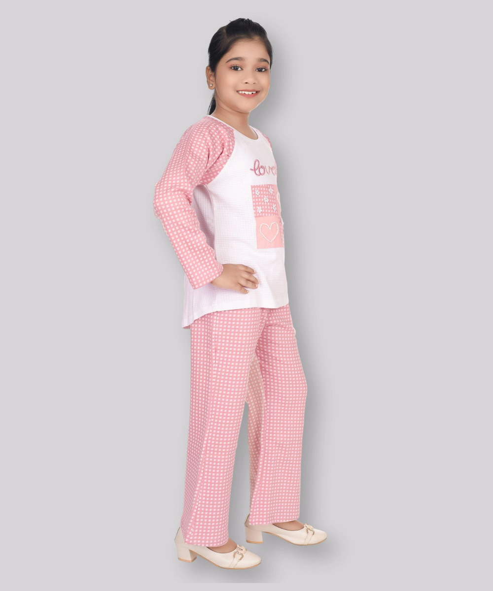 Genius - 2pc-Set - Girl's Embroidered Top & Flare Pant Set - Pink