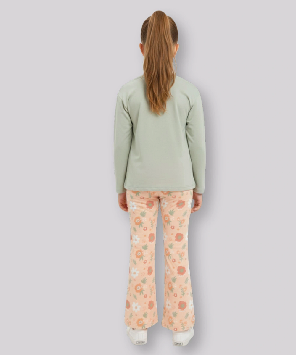 Genius - 2pc-Set - Girl's Sweatshirt & Flare Legging - Green/Beige