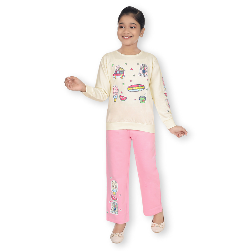 Genius - 2pc-Set - Girl's Sweatshirt & Pant Set - Yellow/Pink
