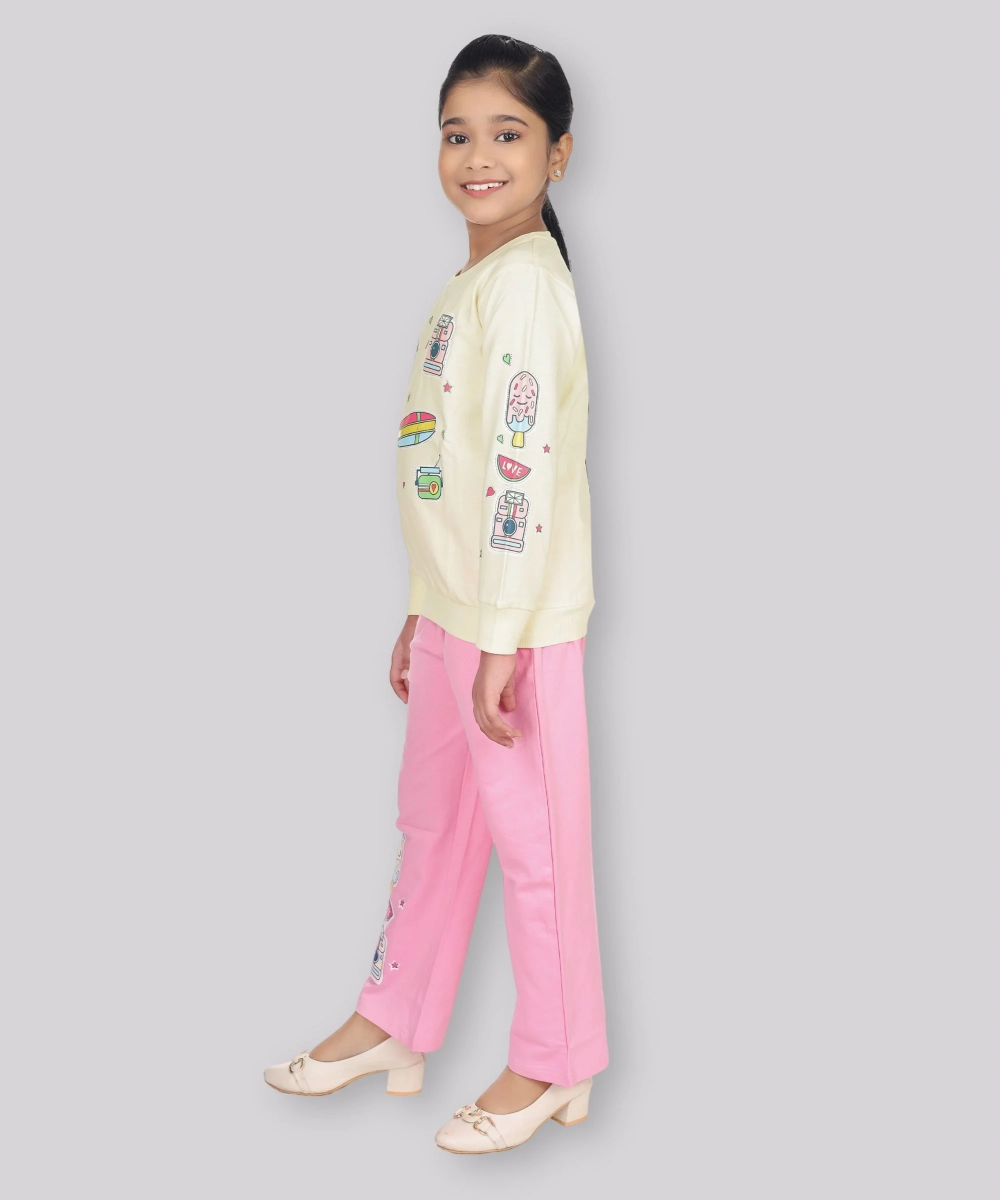 Genius - 2pc-Set - Girl's Sweatshirt & Pant Set - Yellow/Pink