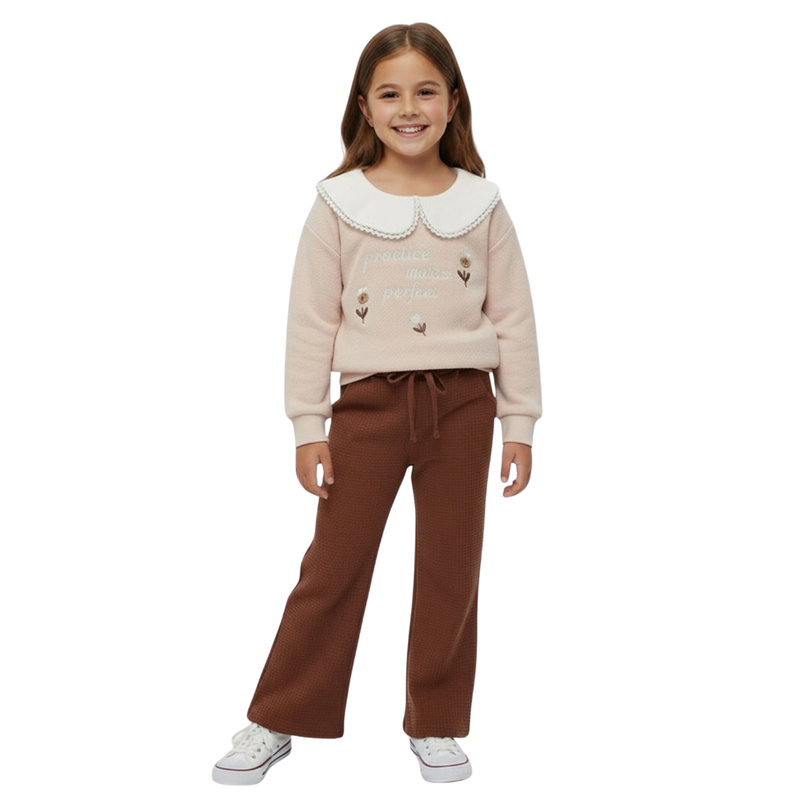 Genius - 2pc-Set - Girl's Sweatshirt & Waffle Flared Pant - Brown