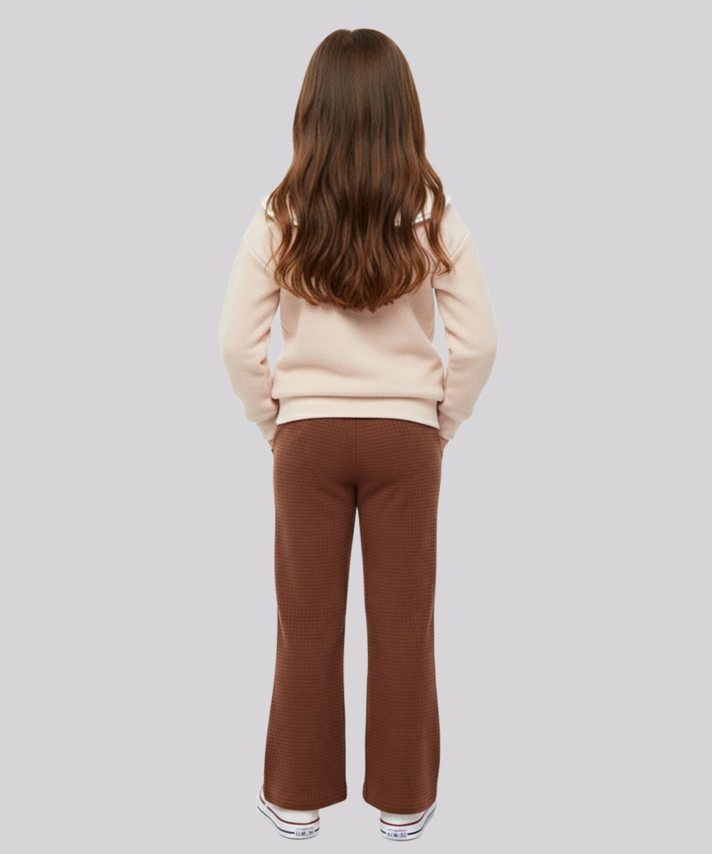 Genius - 2pc-Set - Girl's Sweatshirt & Waffle Flared Pant - Brown